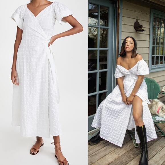 Mara Hoffman Adelina White Midi Wrap Dress Organic Cotton Size Small Preowned - Picture 1 of 12